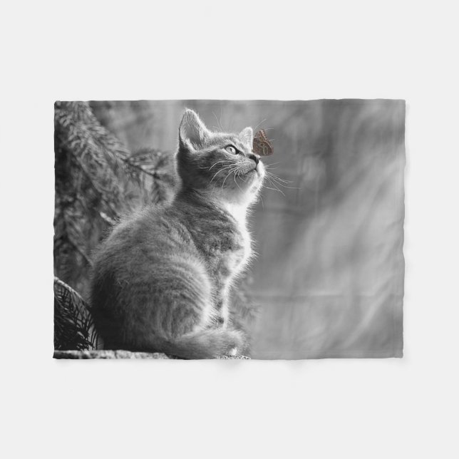 Couverture Polaire Cute Kitten et Butterfly (Devant (Horizontal))