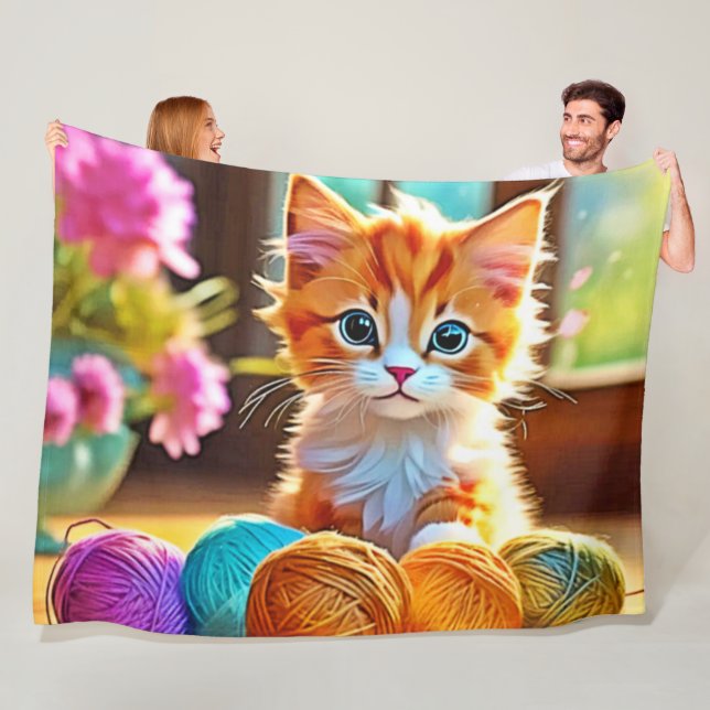 Couverture Polaire Cute Kitten Yarn (En situation)