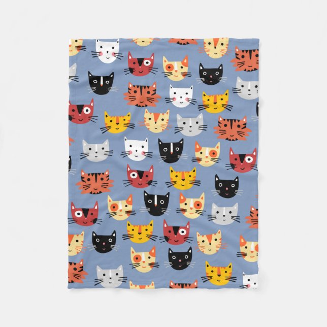 Couverture Polaire Cute Kitty Chat Bleu (Devant)