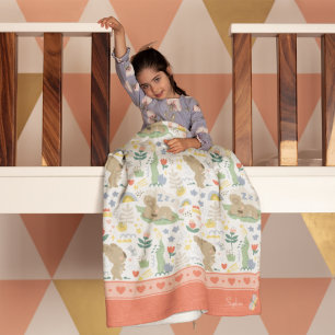 Couverture Polaire Cute Koala Motif avec petit nom de fille en rose