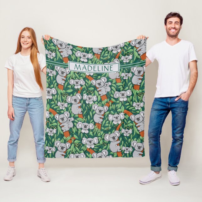 Couverture Polaire Cute Koala Motif Personnalisé Hunter Green (En situation)