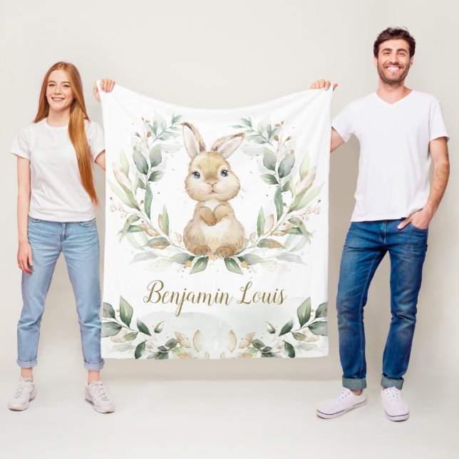 Couverture Polaire Cute Lapin Lapin Verdure Or Neutral Nursery (En situation)