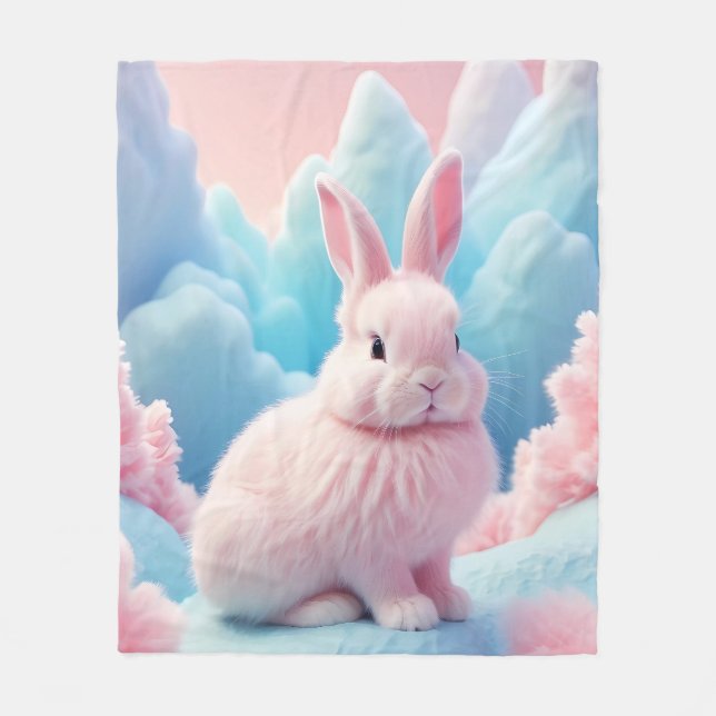 Couverture Polaire Cute Lapin Rose Coton Bonbons Nuages (Devant)