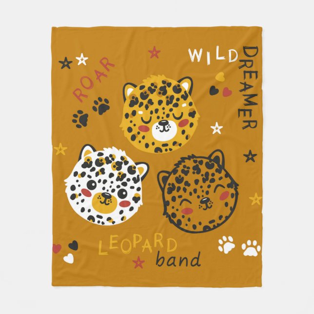 Couverture Polaire Cute Leopard Cat Face Drawing. Little Funny Cheeta (Devant)