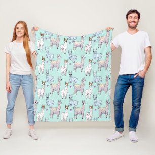 Couverture Polaire Cute Llama Motif sur Green