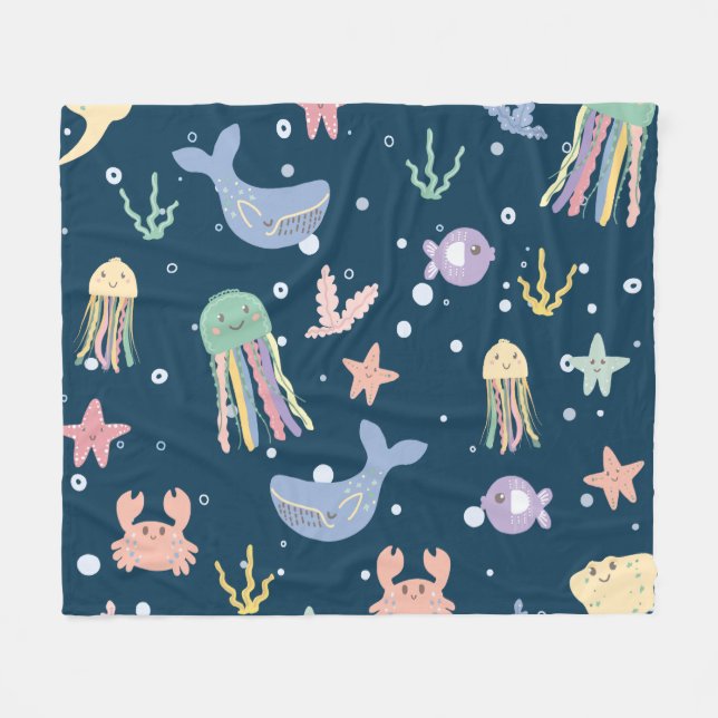 Couverture Polaire Cute Marine Vie Motif sans joint (Devant (Horizontal))