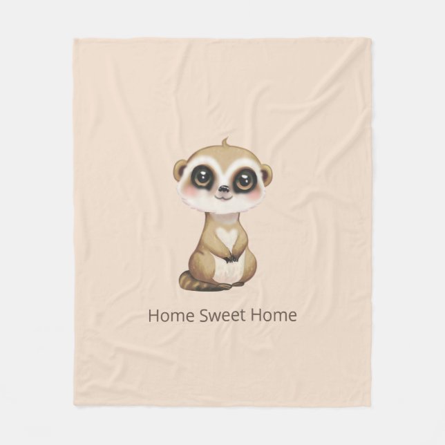 Couverture Polaire Cute Meerkat sur sable clair beige (Devant)