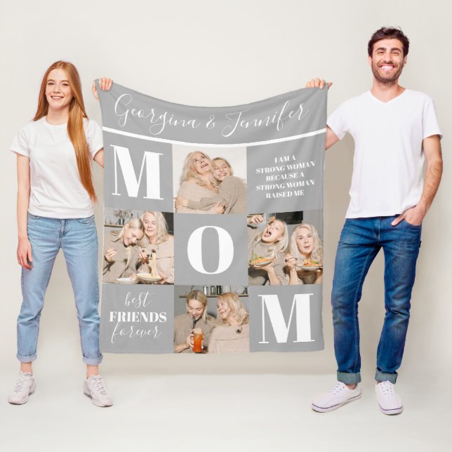Couverture Polaire Cute Mom Photo Collage Gris (En situation)