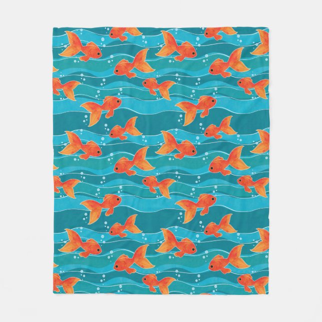 Couverture Polaire Cute Motif de natation Goldfish & Water (Devant)