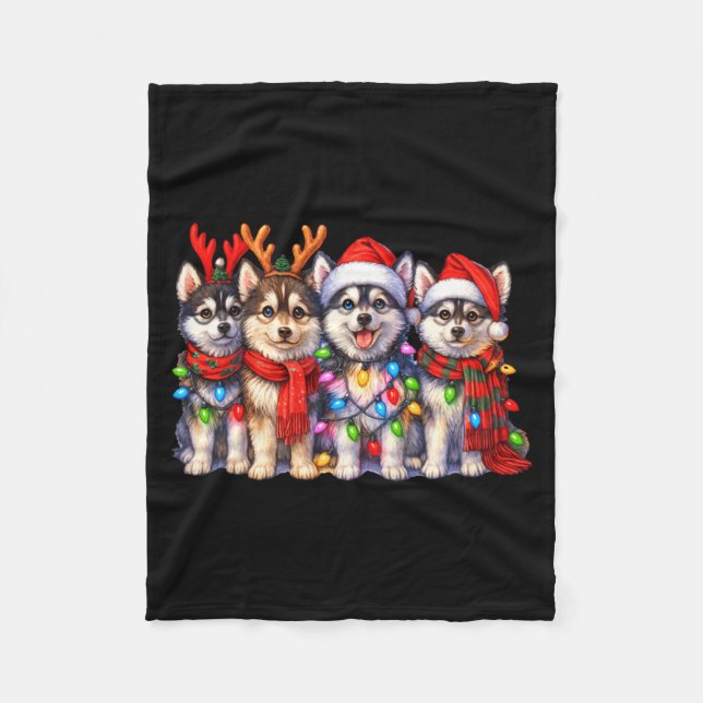 Couverture Polaire Cute Msky Christmas Dogs With Lights Long Sleeve  (Devant)