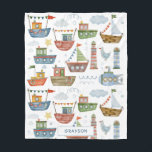 Couverture Polaire Cute Nautical Watercolor Boats Personnalisé<br><div class="desc">Cute Nautical Watercolor Boats Nom Personnalisé Fleece Blankets dispose de bateaux,  sous-marins,  phares,  mouettes et vagues mignonnes et fantaisistes,  mignonettes,  et personnalisées avec votre nom à la base. Personnalisé en modifiant le texte dans la zone de texte fournie. Conçu par ©Evco Studio www.zazzle.com/store/evcostudio</div>