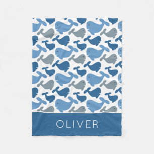 Couverture Polaire Cute Navy Blue Grey Whale Personnalisé Garçon