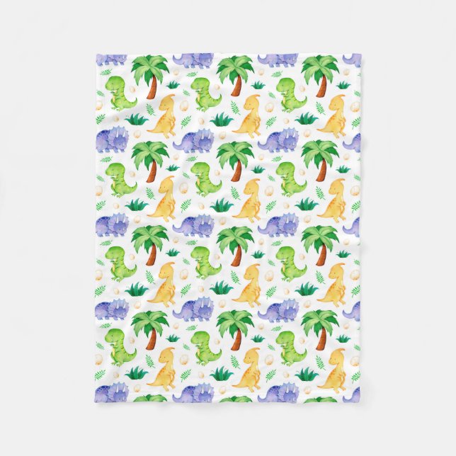 Couverture Polaire Cute Neon Aquarelle Dinosaur Motif (Devant)