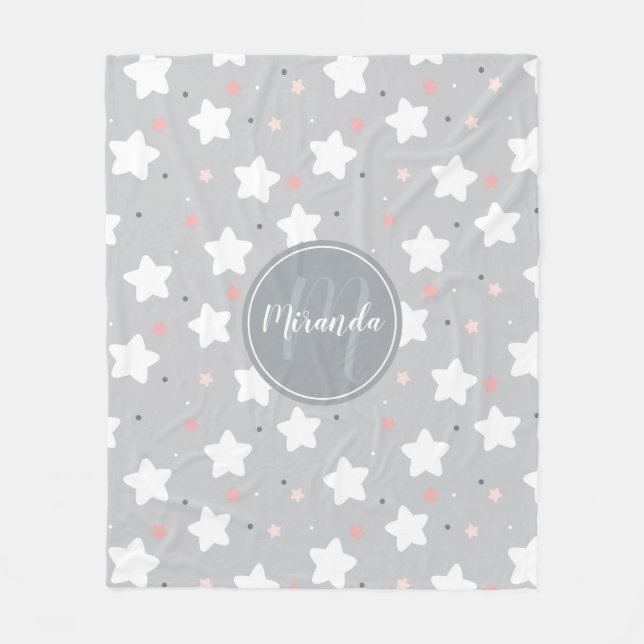 Couverture Polaire Cute Night Sky with Custom Monogram et nom (Devant)
