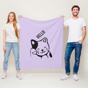 Couverture Polaire Cute noir et blanc Kitty Chat Waving Bonjour