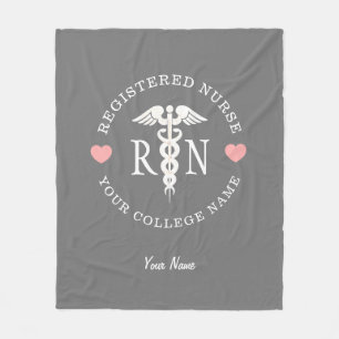 Couverture Polaire Cute Nurse RN Coeurs roses Personnalisé