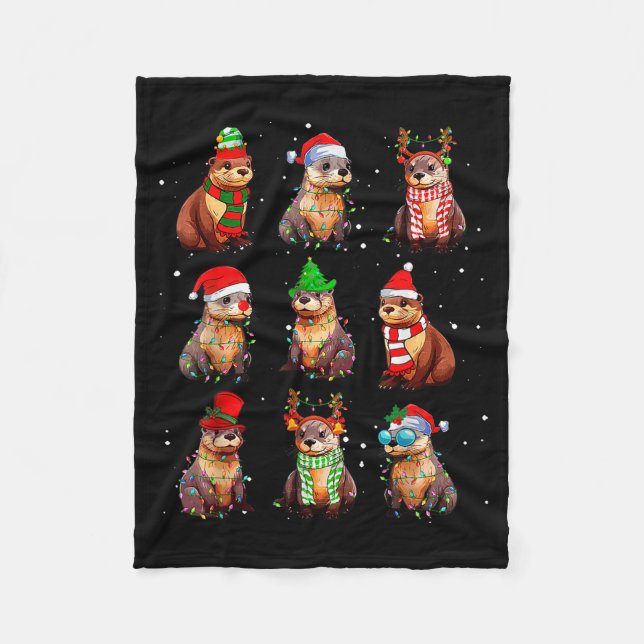 Couverture Polaire Cute Otter Christmas Pajama Funny Xmas Lights Anim (Devant)