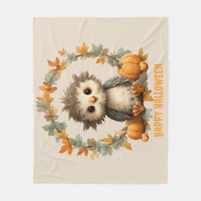 Couverture Polaire Cute Owl Citrouille Halloween design heureux (Devant)