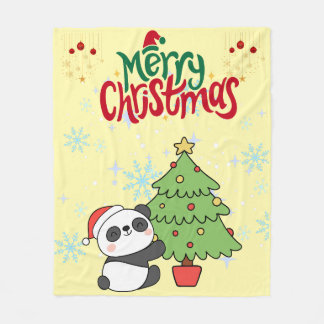 Couverture Polaire cute panda merry Christmas blanket