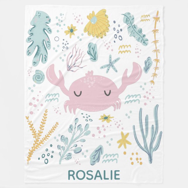 Couverture Polaire Cute Pastel Crabe Sous L'Eau Scène Personnalisée (Devant)