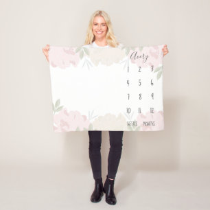 Couverture Polaire Cute Pastel Pink Peonies Floral Baby Milestone