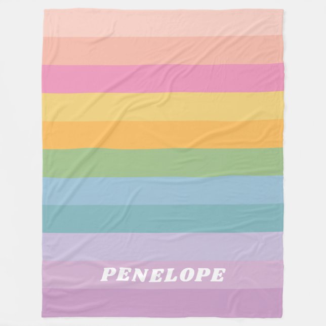 Couverture Polaire Cute Pastel Rainbow Stripes Nom personnalisé (Devant)