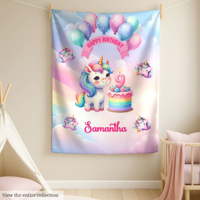 Couverture Polaire Cute Pastel Unicorn Blanket 9e Fille d'anniversair (Cute Pastel Unicorn Blanket 9th Birthday Girl)