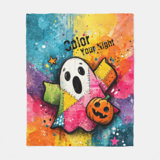 Couverture Polaire Cute Patchwork Ghost Colorful Splatter Art