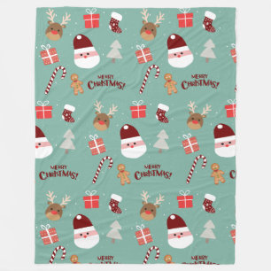 Couverture Polaire Cute Père Noël Reindeer Sucre de canne Motif en pa