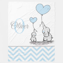 Cute Personnalisé Blue Grey Elephant Chevron Baby
