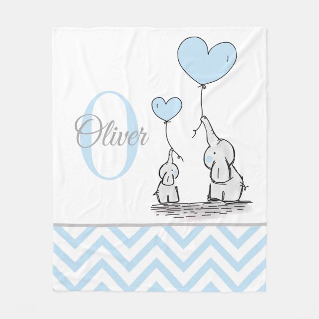 Couverture Polaire Cute Personnalisé Blue Grey Elephant Chevron Baby (Devant)