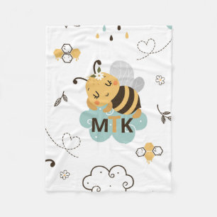 Couverture Polaire Cute Personnalisée Miel Abeille Jaune Gris Turquoi