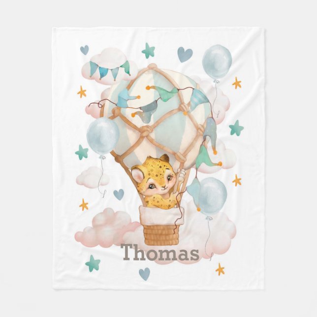 Couverture Polaire Cute petit jaguar dans une montgolfière (Devant)