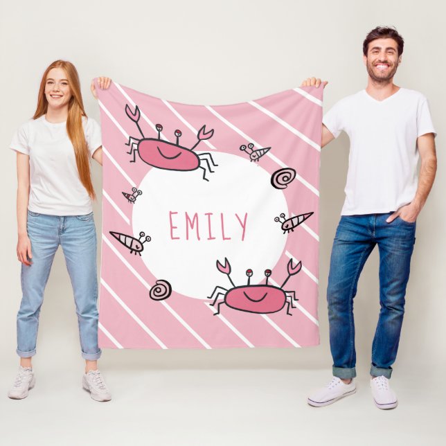 Couverture Polaire Cute Pink Crab Sea Animal Girl (En situation)
