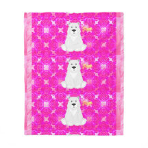 Cute Polar Bear Pink Floral Fleece Blanket