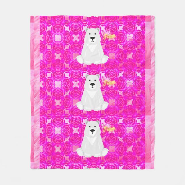 Couverture Polaire Cute Polar Bear Pink Floral Fleece Blanket (Devant)