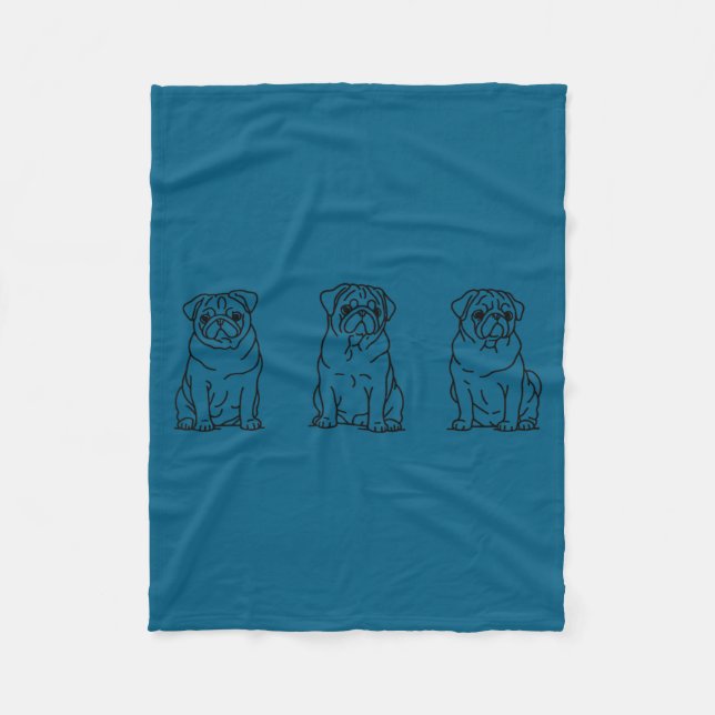 Couverture Polaire Cute Pug Dog Line Art  (Devant)