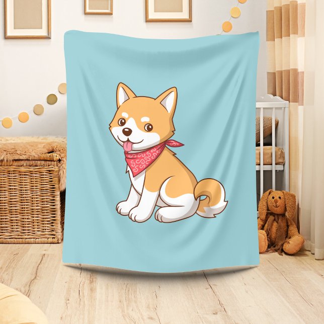Couverture Polaire Cute Puppy Dog Shiba Inu on Blue (Créateur téléchargé)