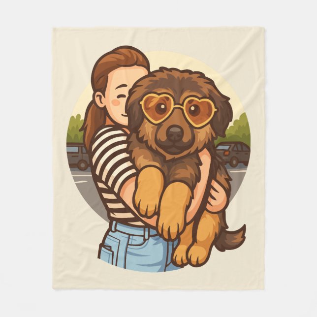 Couverture Polaire Cute Puppy with Heart Sunglasses  (Devant)