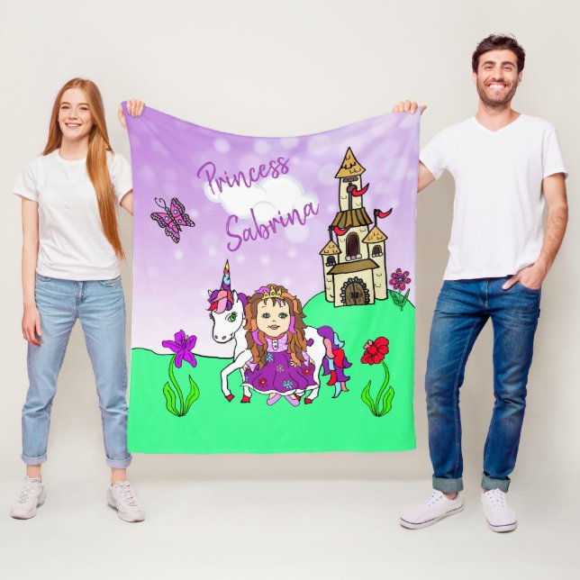 Couverture Polaire Cute Purple Princesse et Unicorne Personnalisé (En situation)