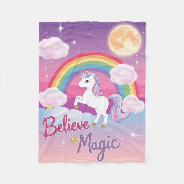 Couverture Polaire Cute Purple Unicorn in a Starry Sky (Devant)