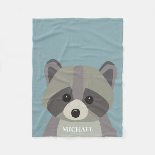 Couverture Polaire Cute Raccoon Moderne personnalisé Bébé bleu