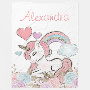 Couverture Polaire Cute Rainbow Parties scintillant Unicorn avec nom 