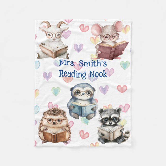 Couverture Polaire Cute "Reading Nook" d'aquarelle animaux personnali (Devant)