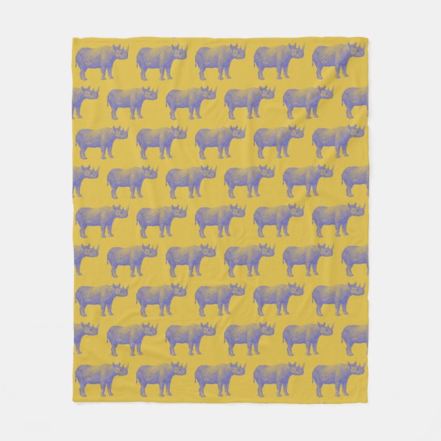 Couverture Polaire Cute Retro Rhino Rhinoceros Motif Jaune violet (Devant)