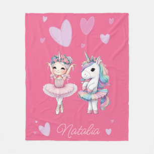 Couverture Polaire Cute rose Ballerina Unicorn Blanche polaire