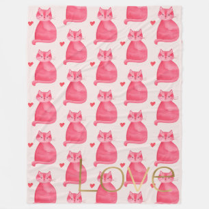 Couverture Polaire Cute Rose Chat Coeur Or Love