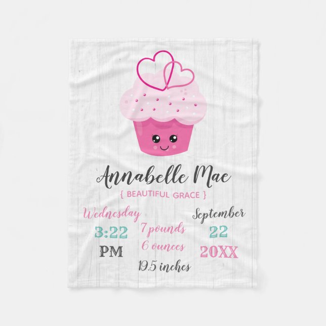 Couverture Polaire Cute rose Cupcake Kawaii statistiques de naissance (Devant)