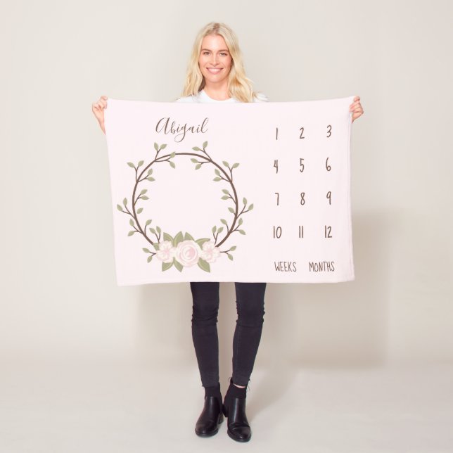 Couverture Polaire Cute rose Floral Wreath Baby Milestone (En situation)