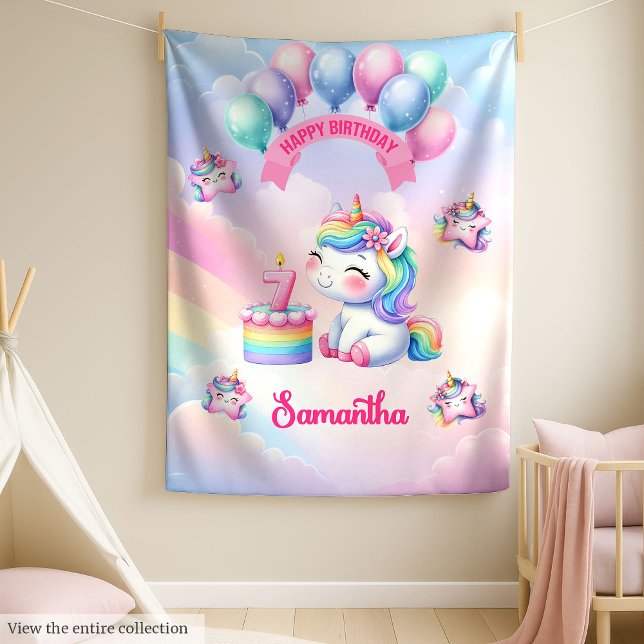 Couverture Polaire Cute rose violet Unicorn Blanket Girl 7e anniversa (Cute Pink Purple Unicorn Blanket Girl 7th Birthday)